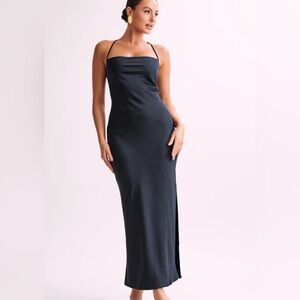 Meshki Sydney Straight Neck Slip Maxi Dress Black